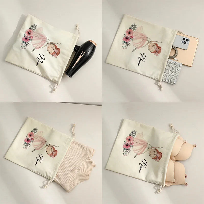 Personalized Ballerina Drawstring Travel PouchCustom Name Ballet Dancer DesignDurable Polyester Hair Dryer Jewelry Organizer