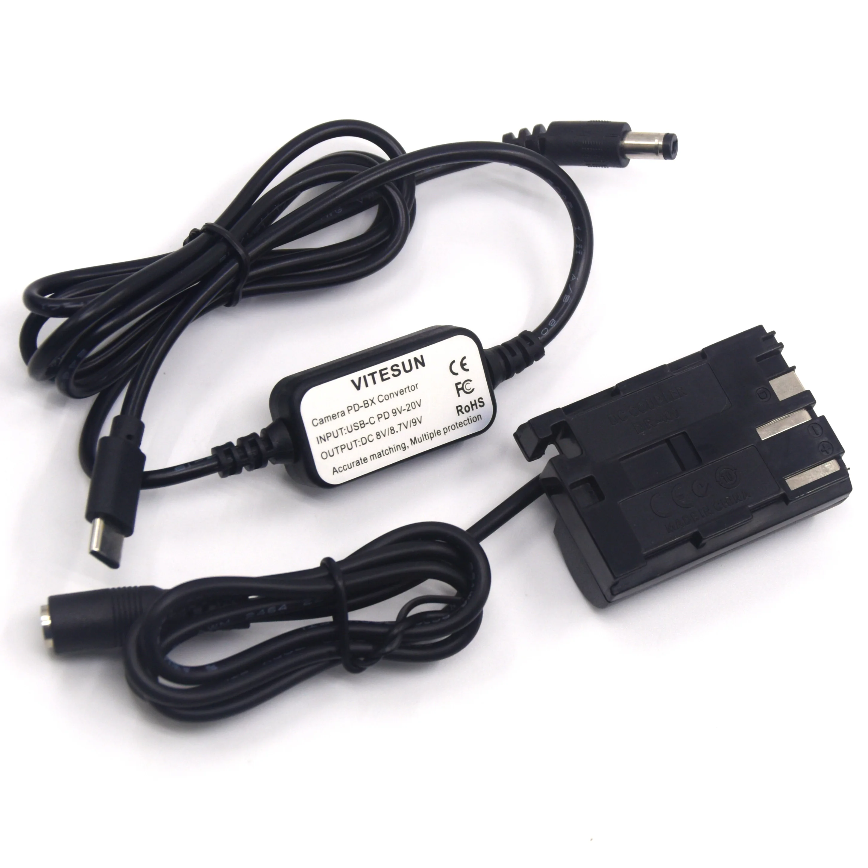 USB نوع C PD كابل محول الطاقة + DR-E2 DR-400 BG-E2/E2N BP-511 بطارية الدمية لكانون EOS 20D 30D 40D 5D 50D D30 D60