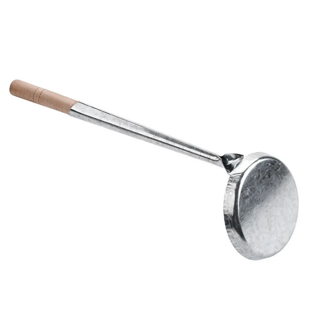 Professional Alloy Frying Spoon with Natural Wooden Handle Non-Stick Heat-Resistant Kitchen Tool for Potato Pancake Turnip