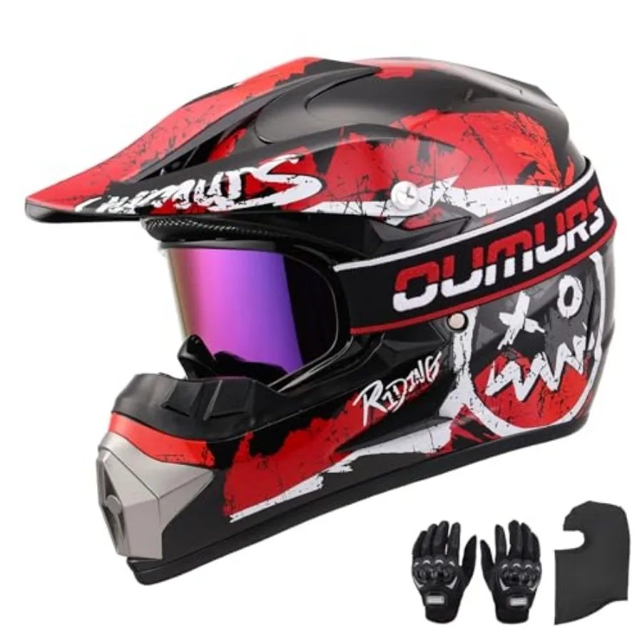 

DOT Adult ATV Dirt Bike Helmet with Goggles Gloves and Mask Adjustable Sun Visor Motorcycle Adult Helmet Off-Road Motocross Dow