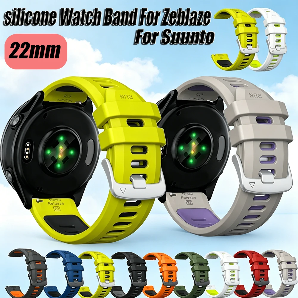 Correa de silicona de 22mm para reloj Zeblaze GTS 3/GTR 2/Stratos 3/Thor 6, correa de repuesto suave para Suunto 9 5 Peak/Ocean/Vertical/Raco