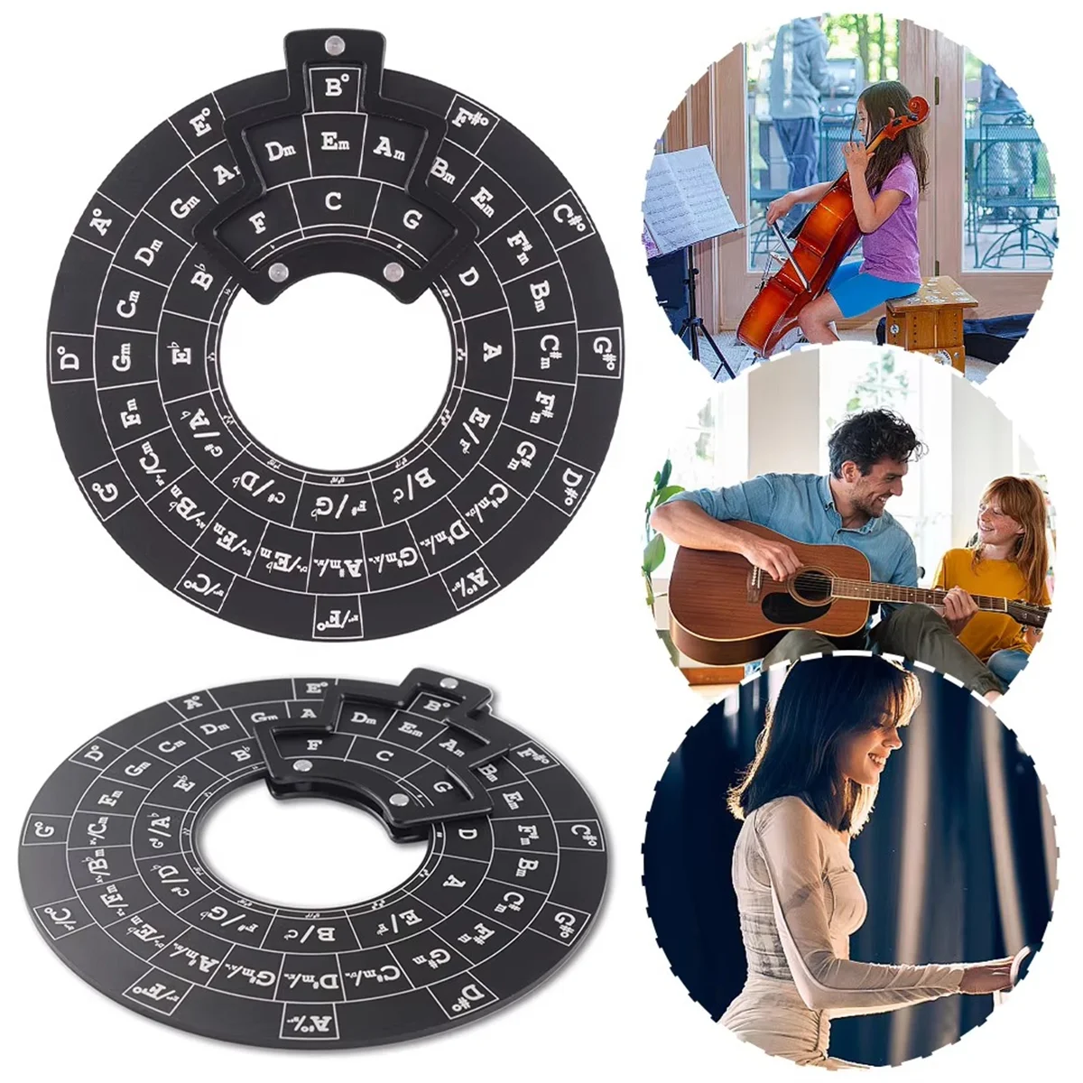

A51Q-Circle of Fifths Wheel, колесо для гитарных аккордов, деревянный инструмент для мелодии, музыкальное колесо для аккордов для музыкантов, аксессуары для гитары