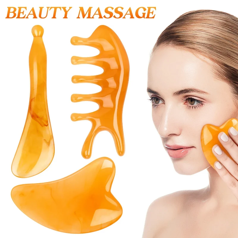 

3pcs Set Resin Guasha Massage Board Body Meridian Scraping Scalp Massage Comb Head Eye Neck Face SPA Massager Beauty Bar