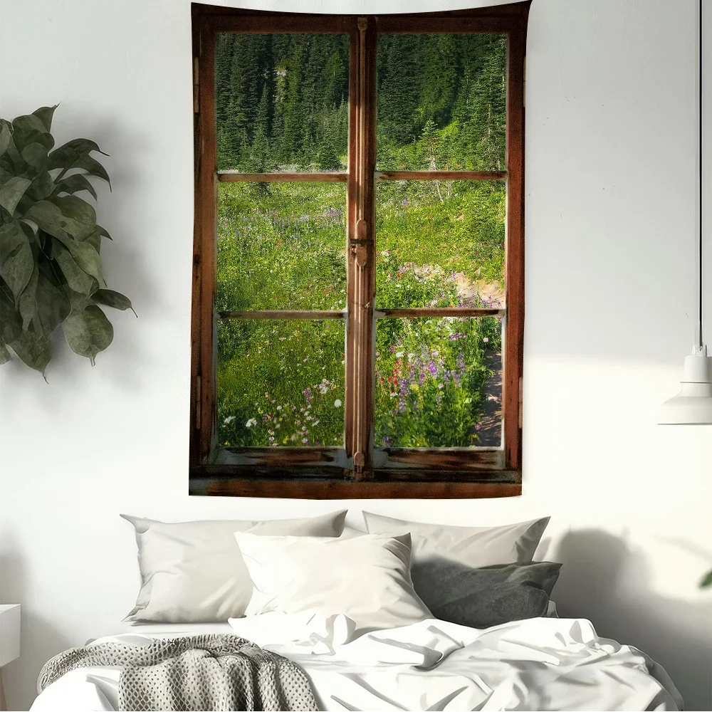 المناظر الطبيعية الخضراء نافذة نسيج الفن الطباعة الفن الخيال العلمي غرفة ديكور المنزل جدار ديكور فني #4