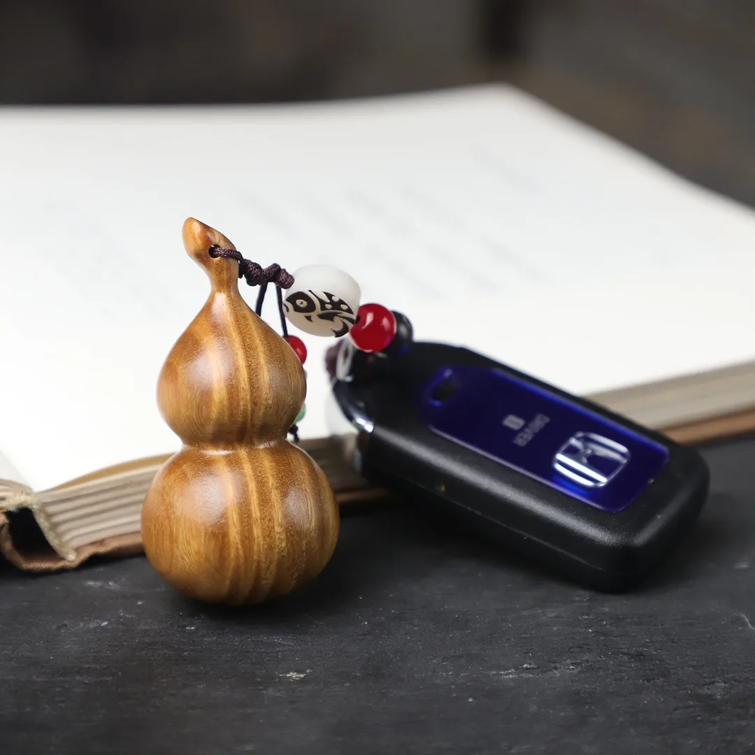 Feng Shui Gourd Keychain Wood Wu Lou Good Key Ring Luck Charms image 3