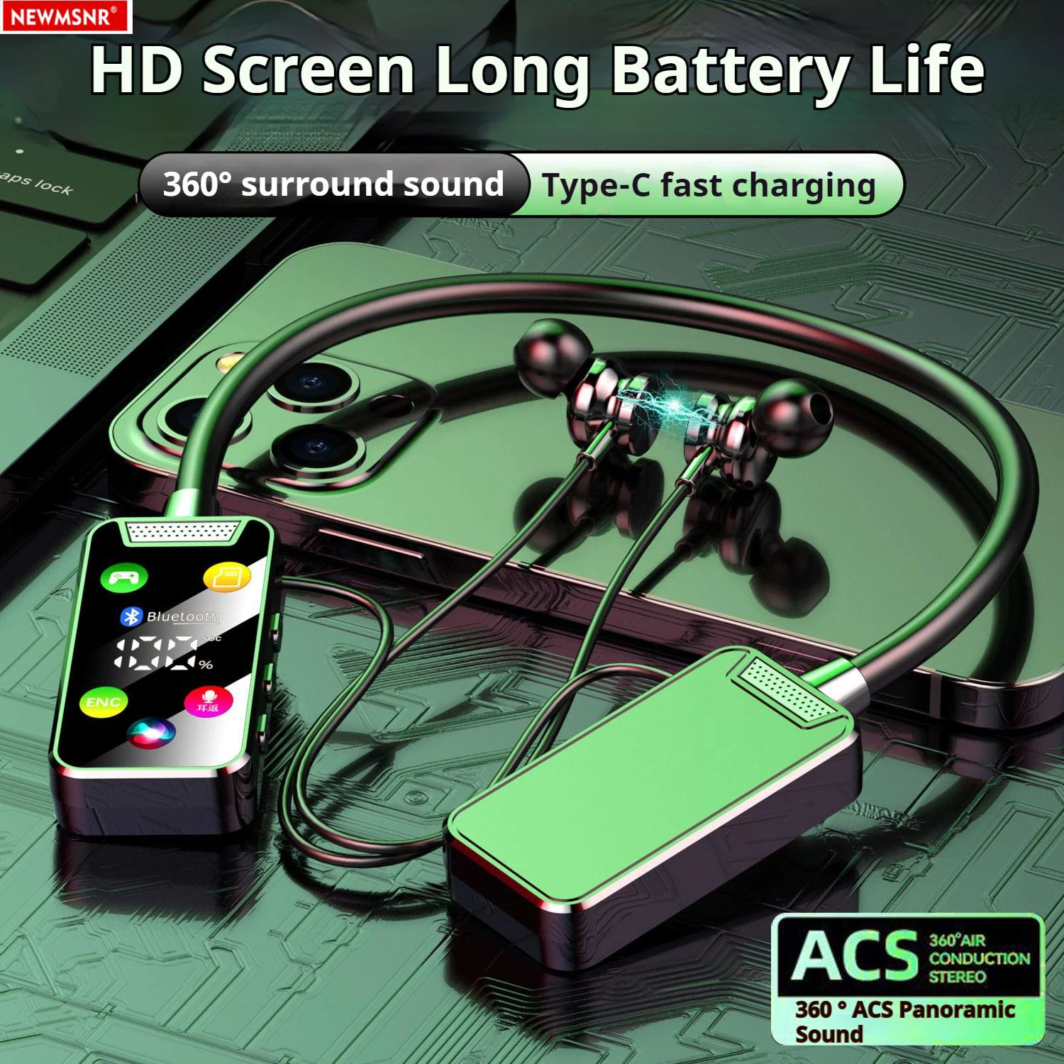 HD Screen Surround Sound Neckband Long battery Life Earphones Wireless Bluetooth Headphones Sports Gamer Headset Noise Reduction