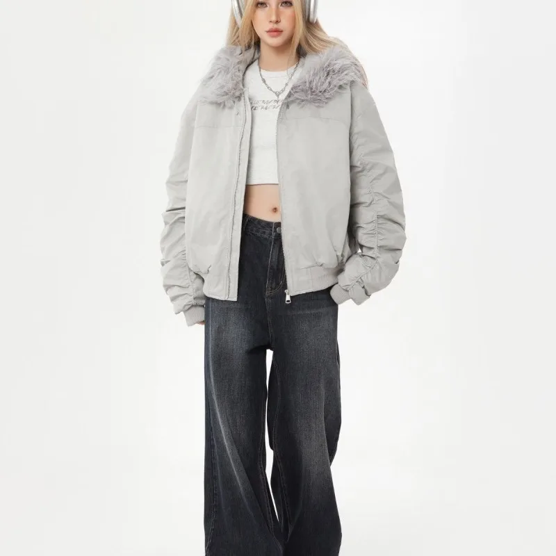 2025 Nový americký pouliční jednobarevný kabát s kapucí a bavlněnou podšívkou, dámská bunda Y2K Harajuku, oblíbená ležérní bunda, kabát Tide - náhled 5