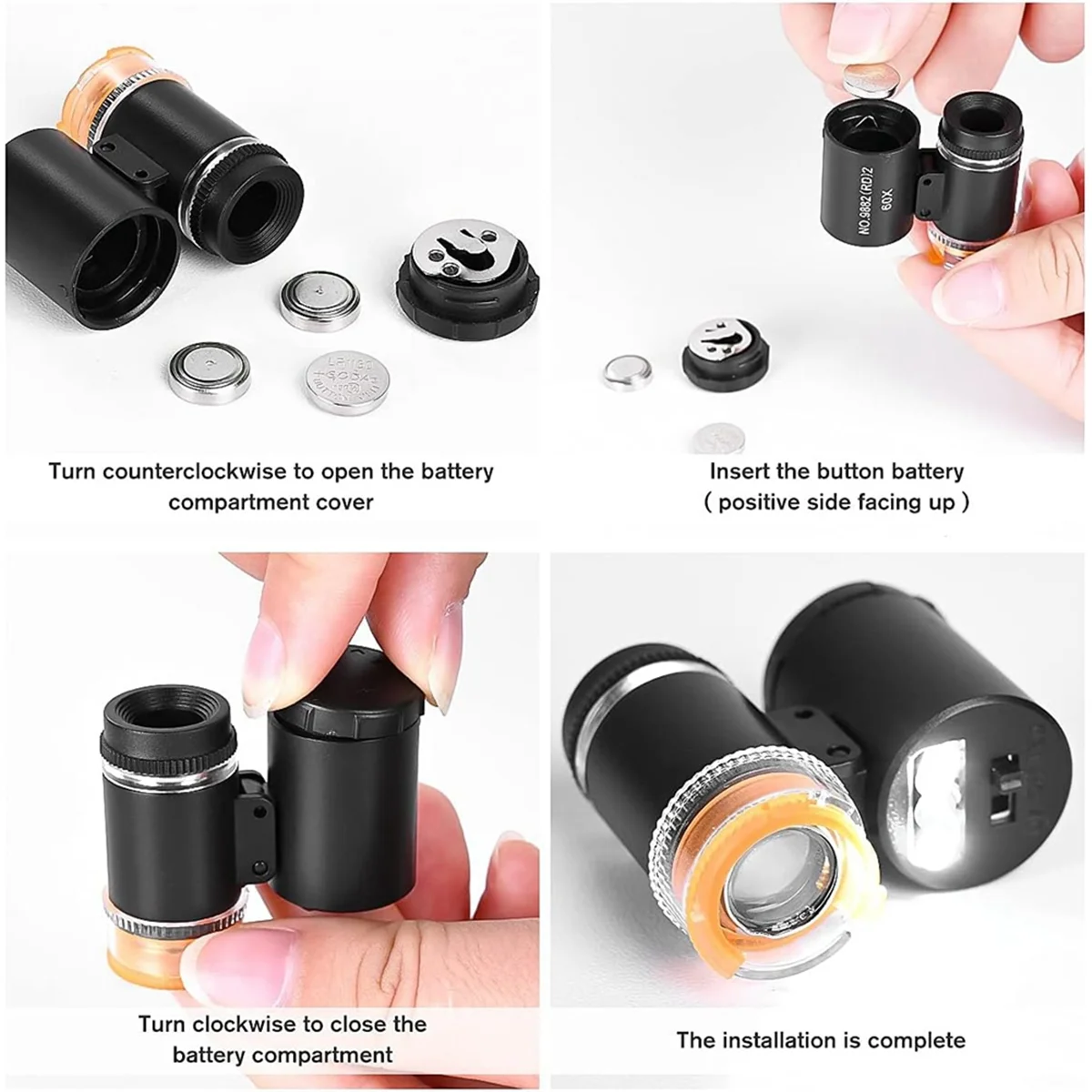 Mini microscope de poche 60X, loupe oculaire pour bijoutiers avec lumière UV LED, loupe portable pour bijoux diamant gemme-A