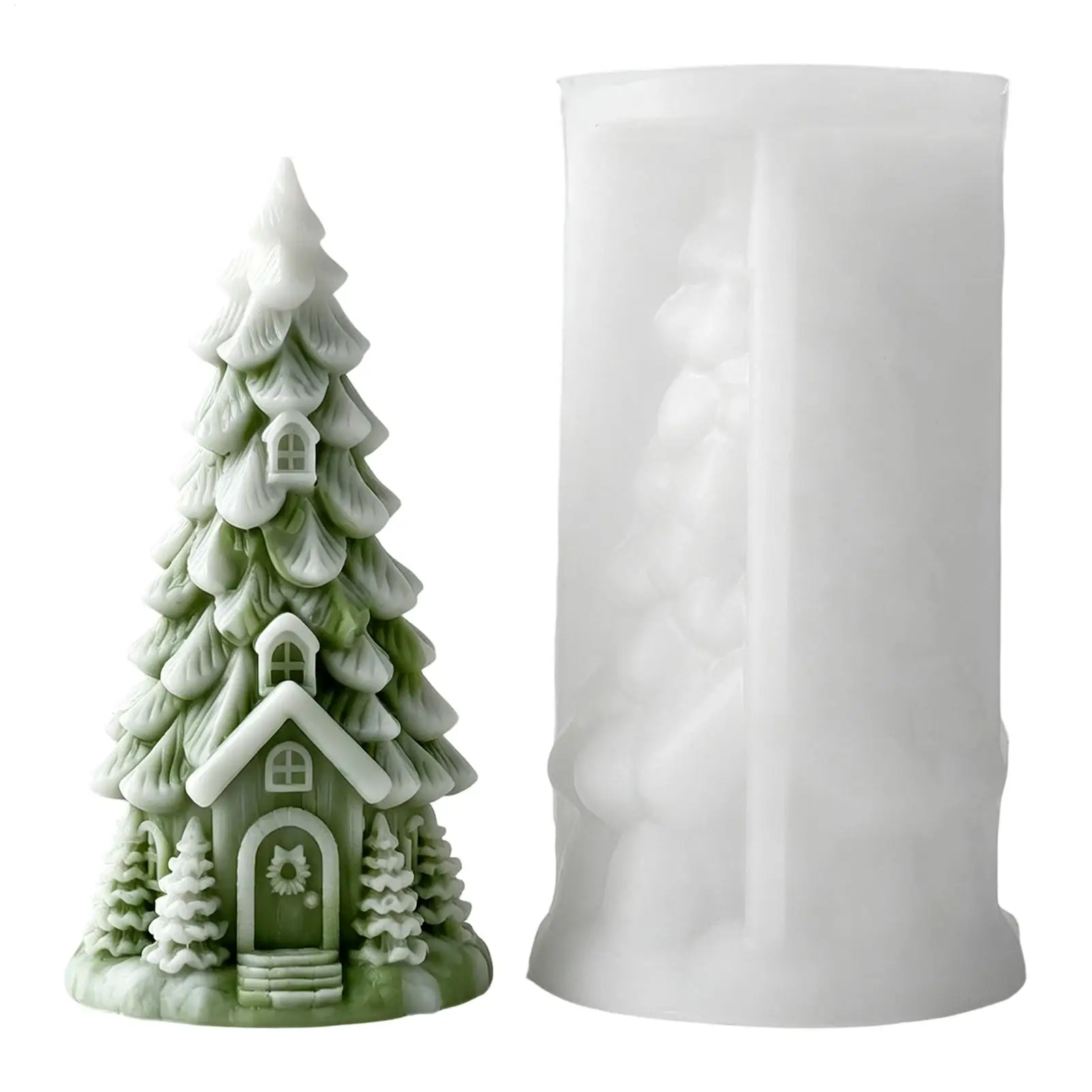 3D Christmas Tree Silicone Mold Decorative Handmade Crafts Casting Tool Christmas Tree House Candle Mold for Fondant Plaster