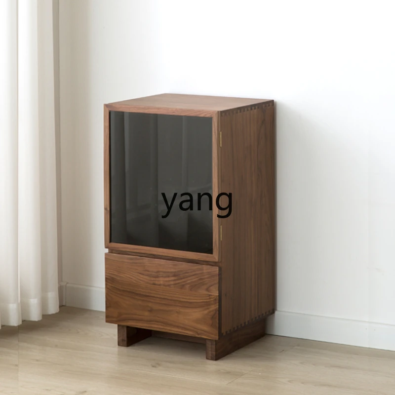 

Yhl Black Walnut Wooden Side Cabinet Living Room Furniture Nordic Simple White Oak Glass