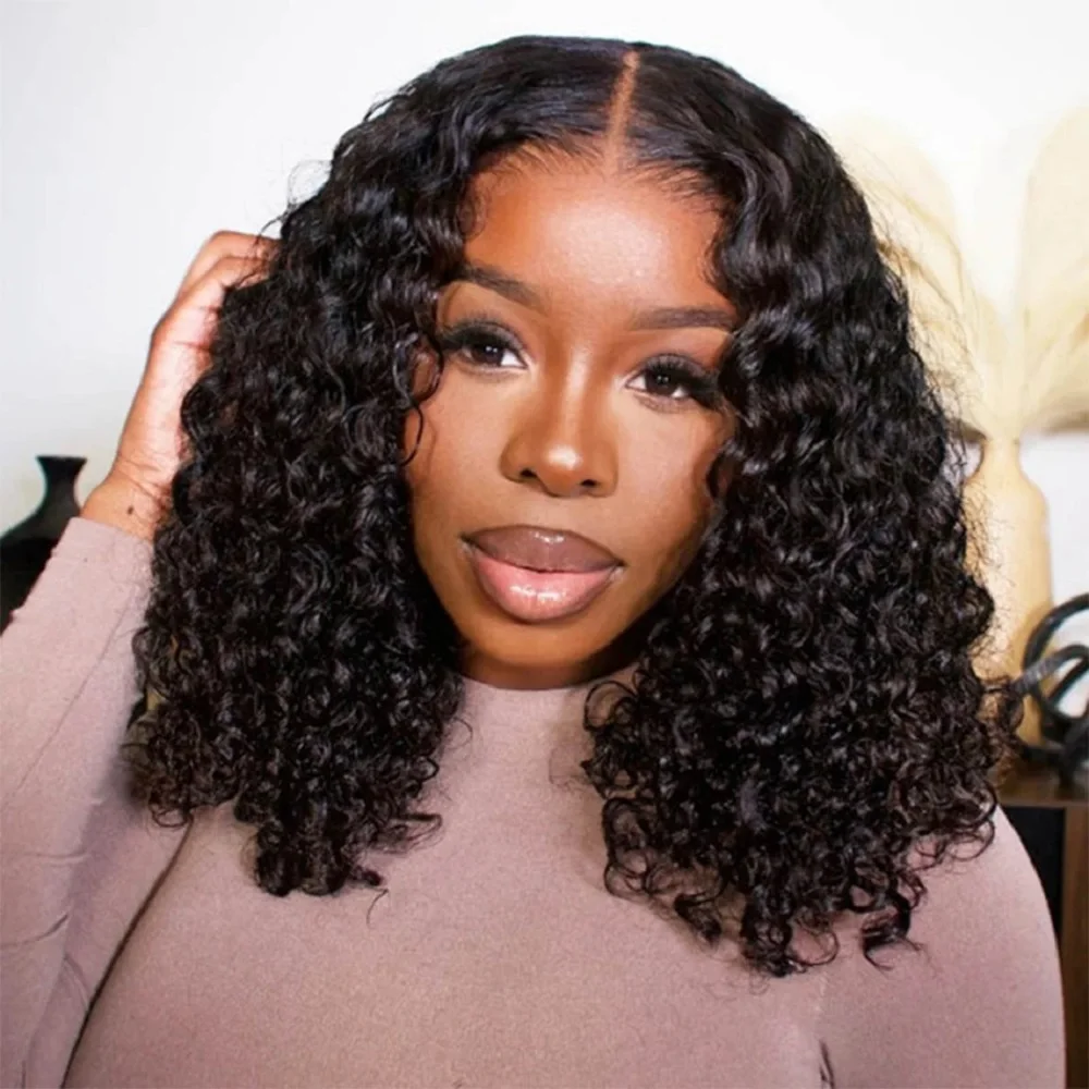 

Human Hair Pre Plucked with Baby Hair 200 Density 4x4 Short Wigs for Black Women Lace Closure Jerry Curly Wave Bob Wig