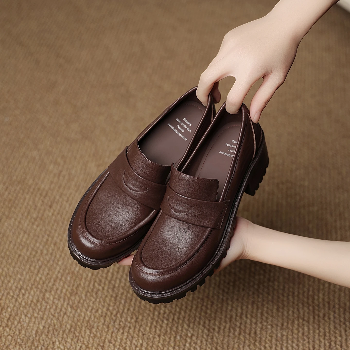 

2026 Cow Suede Leather Shoes Penny Loafer Women Shoes Square Heel Round Toe Casual Fashion Ladies Dress Shoes Black Brown Pumps