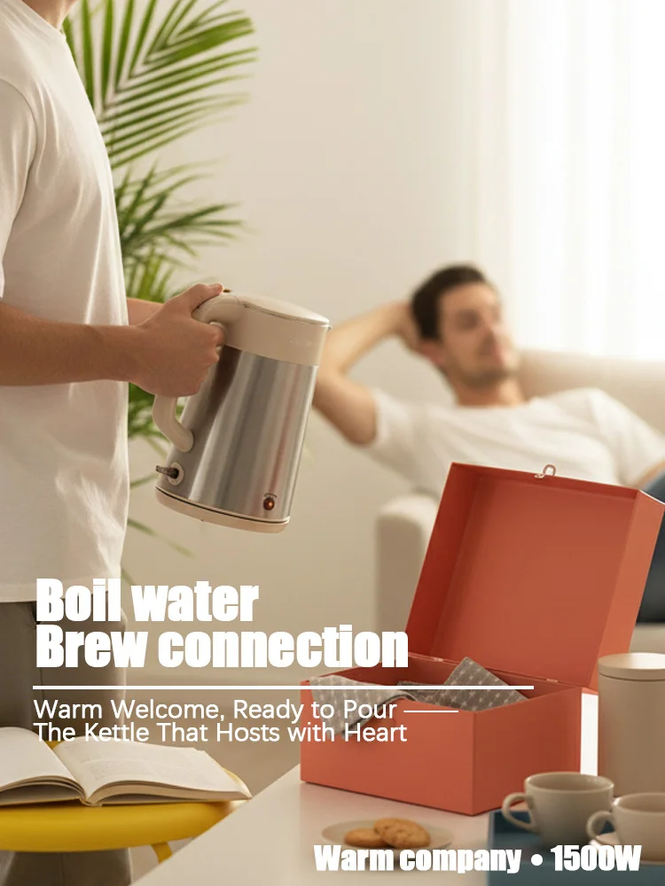 Electric Kettle Sonifer SF-2131 1500W 1.8L 304 Stainless Steel Inner Tank Double Wall Auto Shut Off Water Boiler for Home