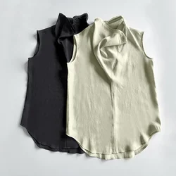 Sleeveless Top with Pleated Collar Design, Easy Care Viscous Fiber, Blended Soft Lightweight Tank Top, Luxury Elegant