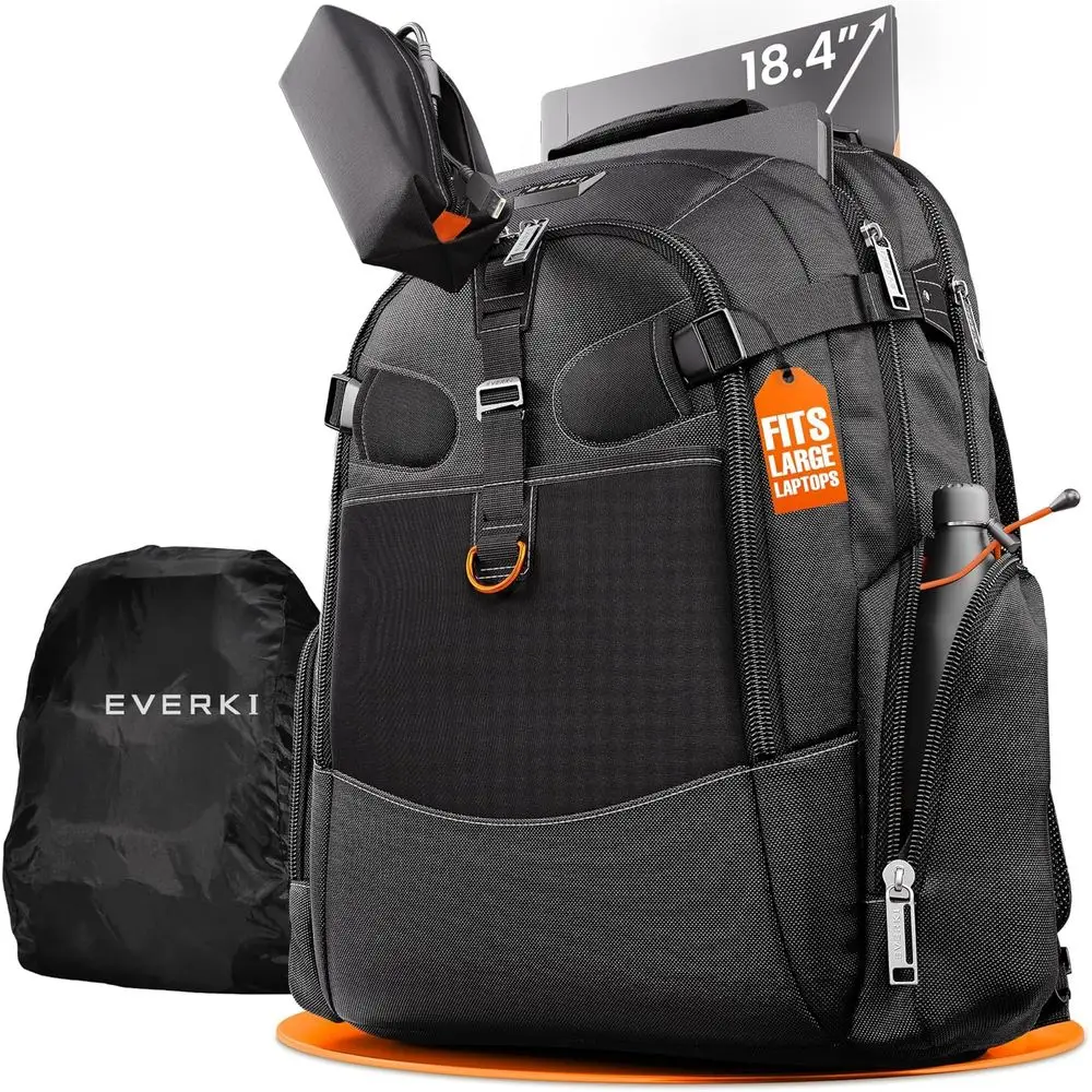 

Laptop Backpack 40L with Rain Cover for 18.4 Screens, Lightweight Business & Travel Bag, 180° Open Design, Multiple Padded Pocke