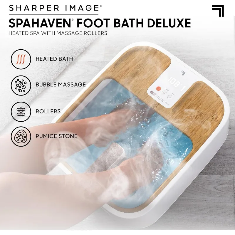 Sharper Image Spahaven Foot Bath Deluxe - Heat, Bubble Jets, Massage Rollers, Pumice Stone Foot Scrubber, Foot Soaking Tub