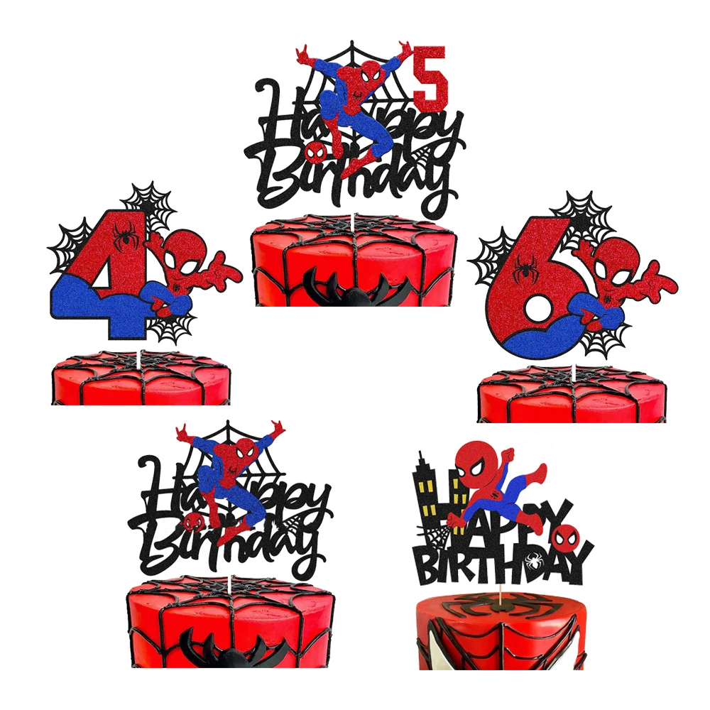 

Spiderman Cake Topper Superhero Party Decorations Spidey and His Amazing Friends Theme Cartoon Baby Shower Kids Favor Cake Flag