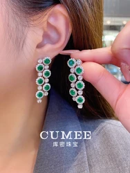 CUMEE Designer Style Tassel Fashion Cultivation Synthetic Emerald Earrings Women Mother with Silver Gold-plated