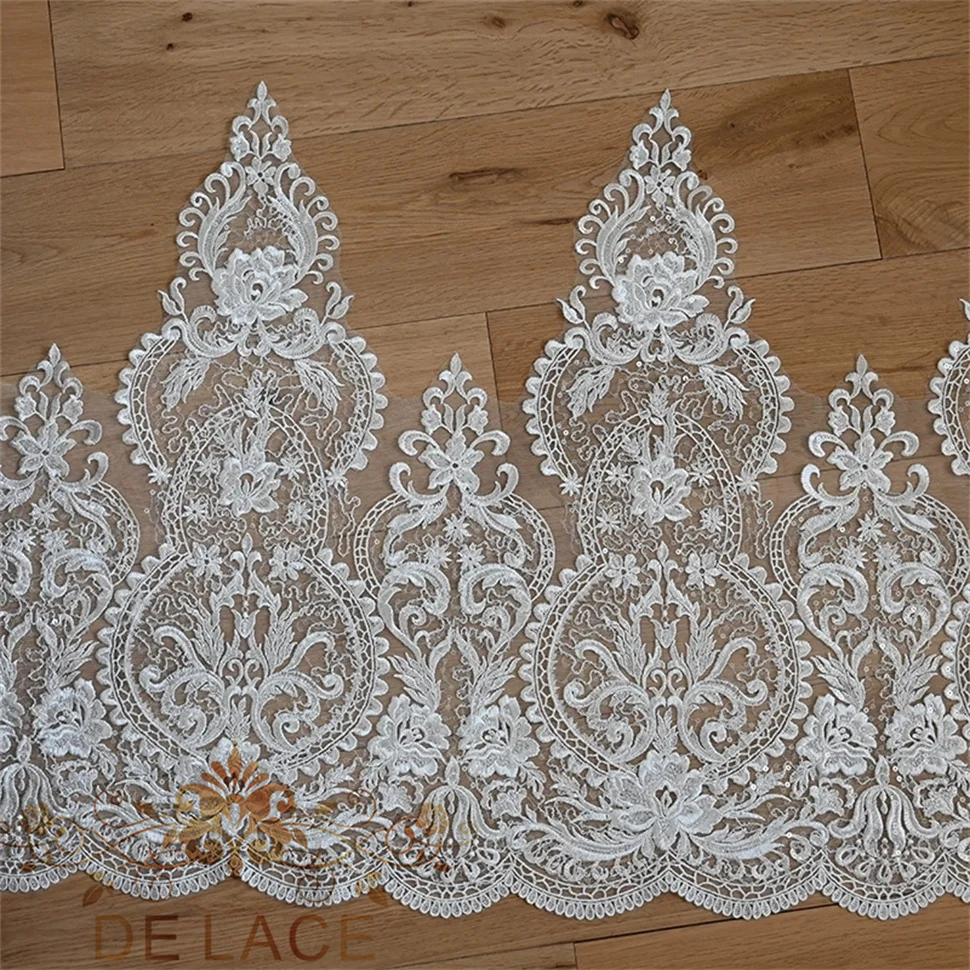 

JB 62cm Luxury Shining Sequins Lace Trim Floral Embroidered Patch Wedding Dress High Quality Lace Accessories