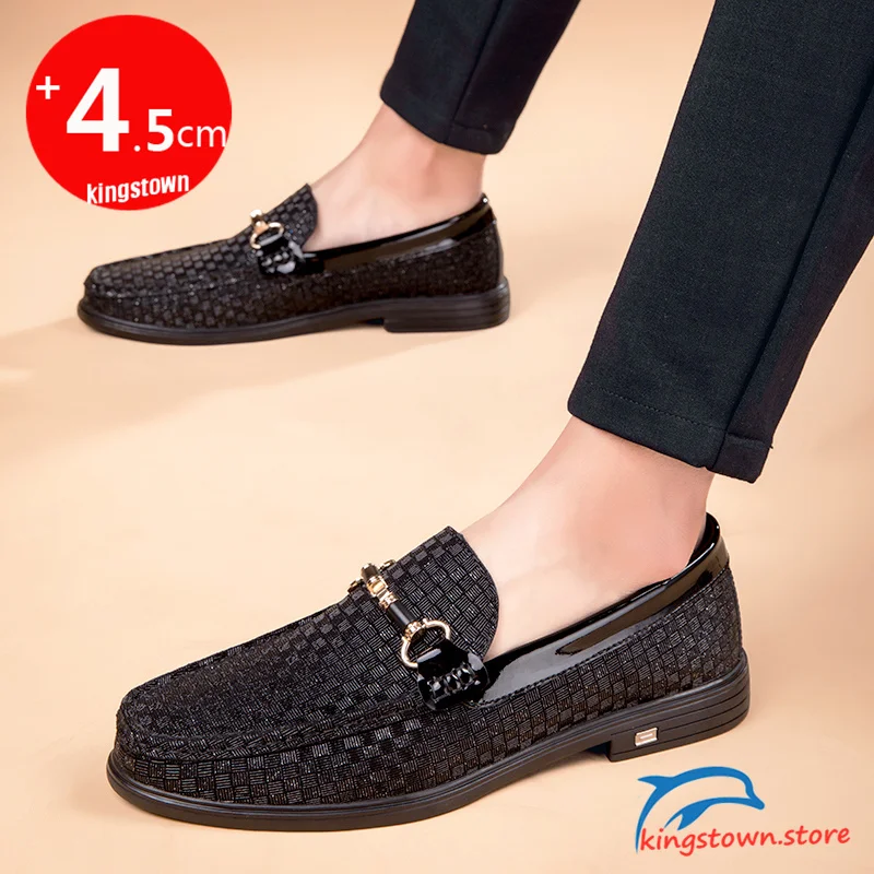 Loafers Men Business Leather Elevator Shoes Man Height Increase Insole 4.5CM Black British Lift