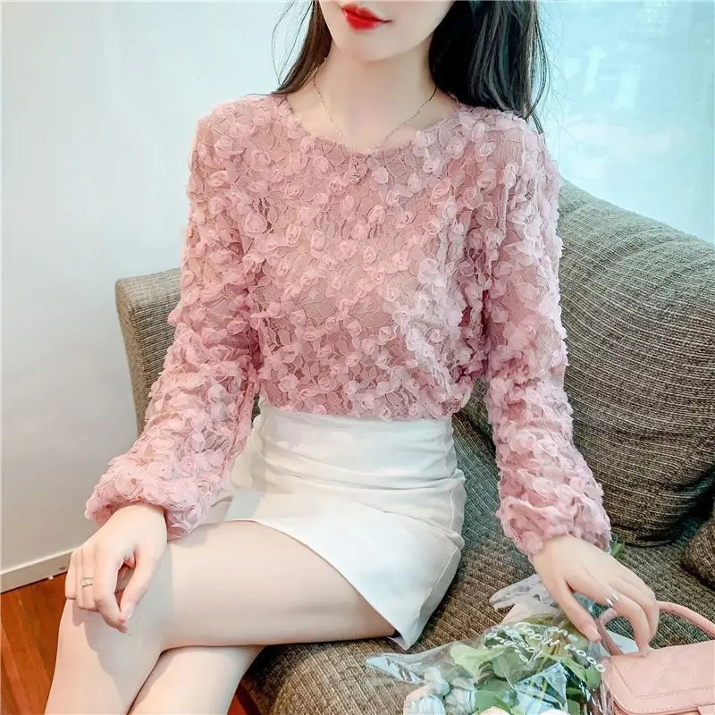 Flower Design Bottoming Shirt High-end Fashion Versatile Trendy Shirt Top Autumn New Three-dimensional