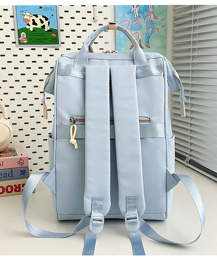 Cute Smiley Nylon Backpack Women 14 Inch Laptop School Bag Large Capacity Multi Pocket Student Daypack Travel Commute Backpack