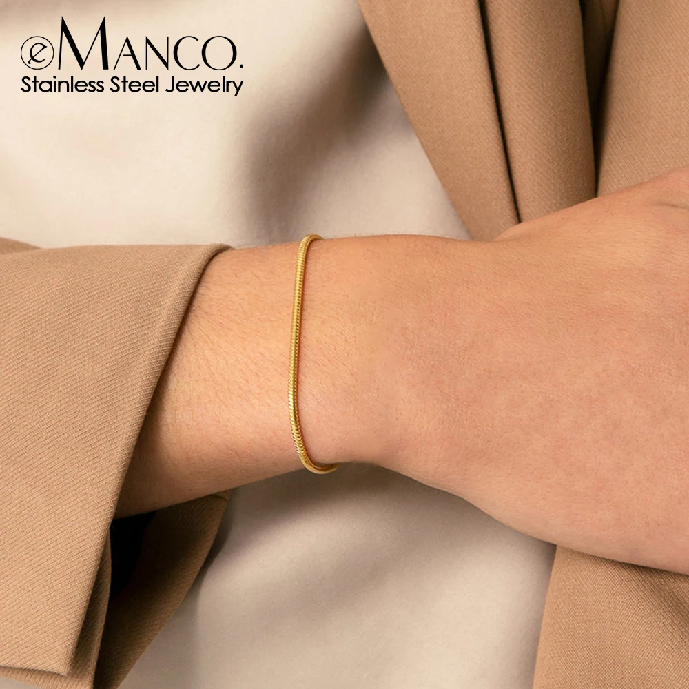 EMANCO Stainless Steel Snake Chain Bracelet Fashion Men's Jewelry Women's Stainless Steel Link Bracelets Ladies Birthday Gift
