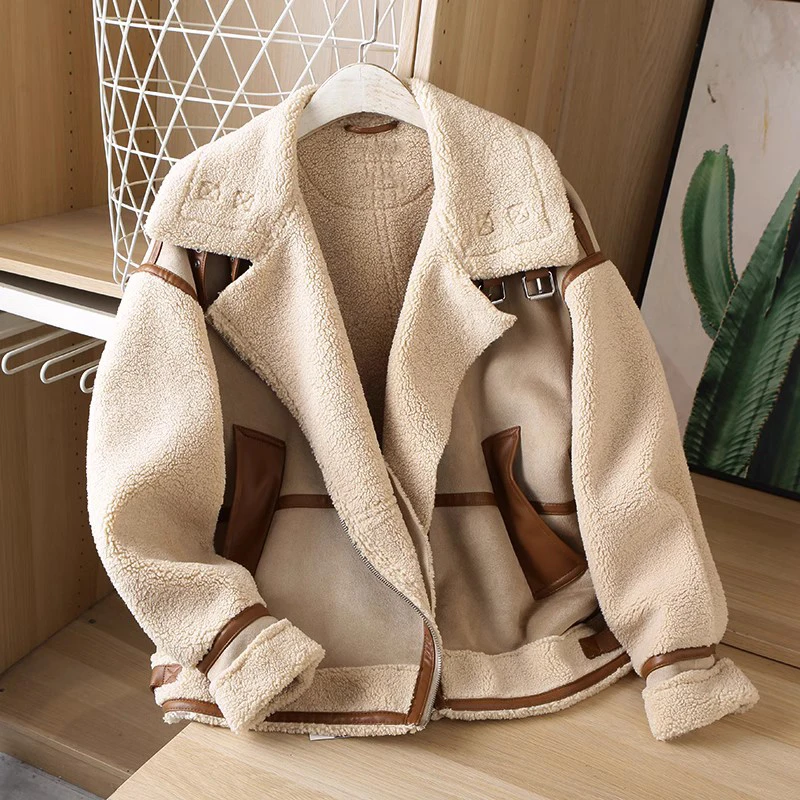 RARF 2024 Autumn Winter Women Warm Faux Fur Fleece Coat Jacket Female Loose Patchwork Thickened Locomotive Lapel Chic Outwear