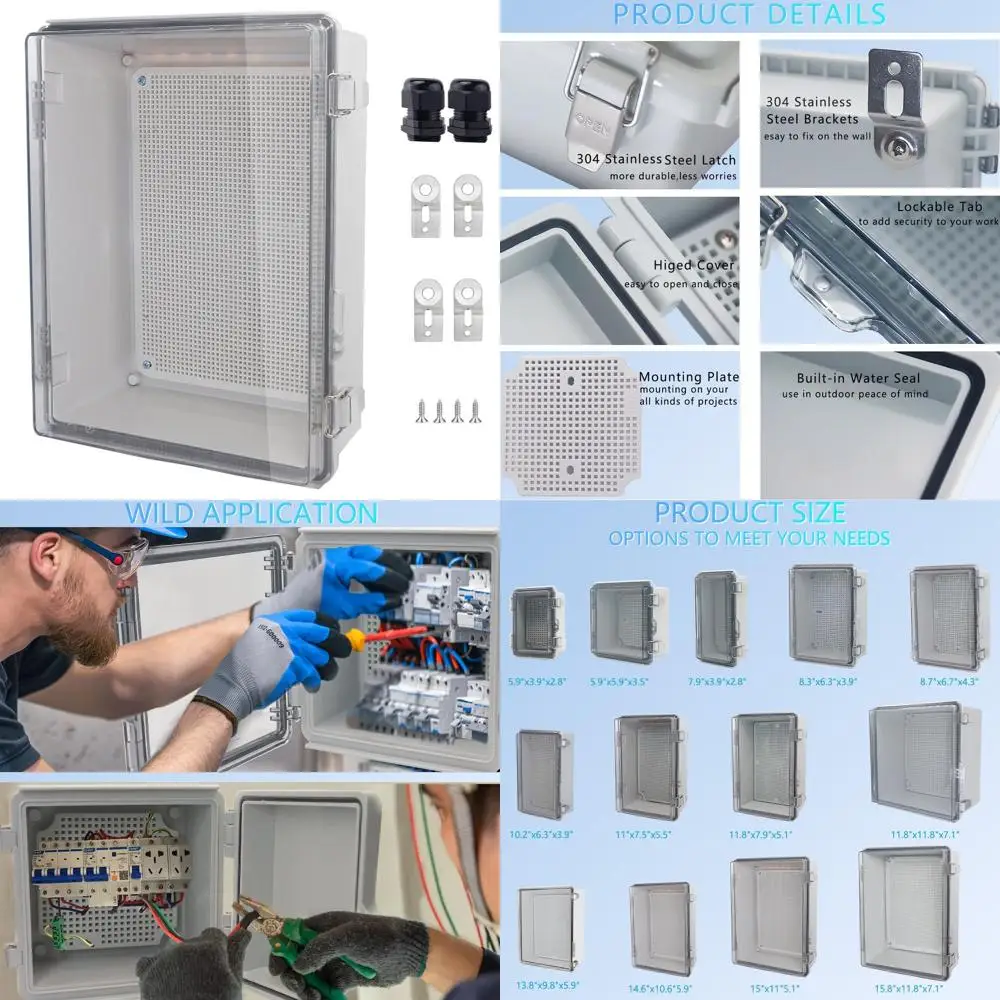 

Stainless Steel Latch ABS IP67 Waterproof Electrical Enclosure, 380x280x130mm with Hinged Cover, Mounting Plate & Cable Glands