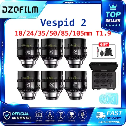 DZOFilm Vespid Prime 2 18mm/24mm/35mm/50mm/85mm/105mmT1.9 Full Frame/VV Compact Professional Cine Prime Lens for ARRI PL Mount