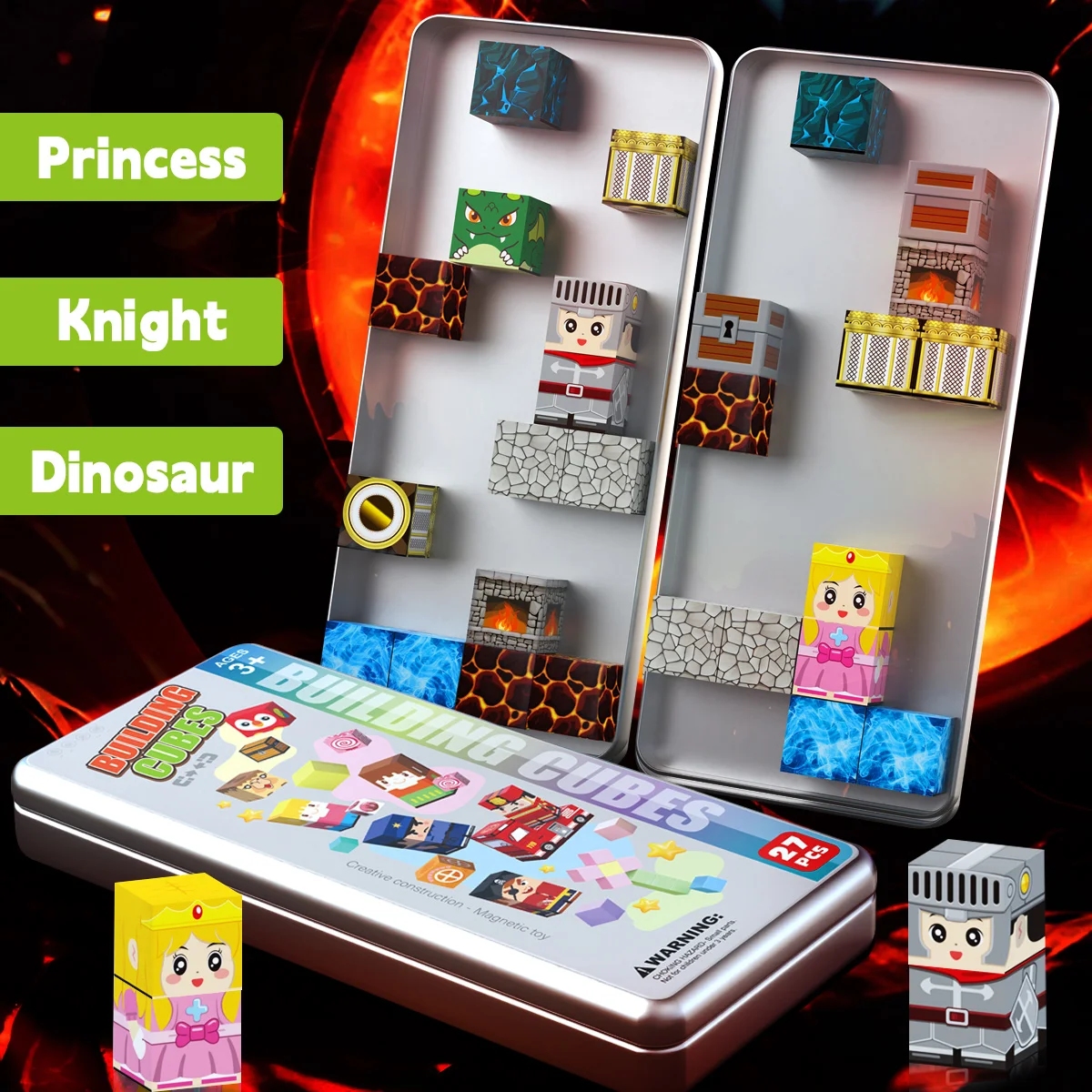 Blocos de construção magnéticos, brinquedos magnéticos, blocos de construção magnéticos de princesa e cavaleiro, brinquedos de empilhamento sensorial, presentes de aniversário