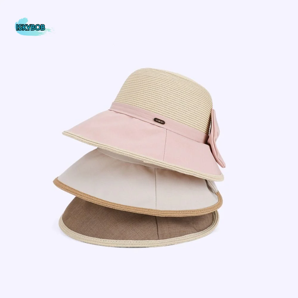 

Fashion Large Bow Women Sun Hat Weave Bowknot Bow Fisherman Hat Sun Protection Breathable Sunscreen Bucket Hat Beach