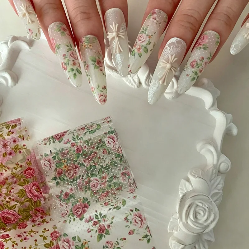

Japanese New Floral Nail Transfer Foil - Trendy Rose Starry Sky Nail Art Stickers for UV Gel Polish Decoration