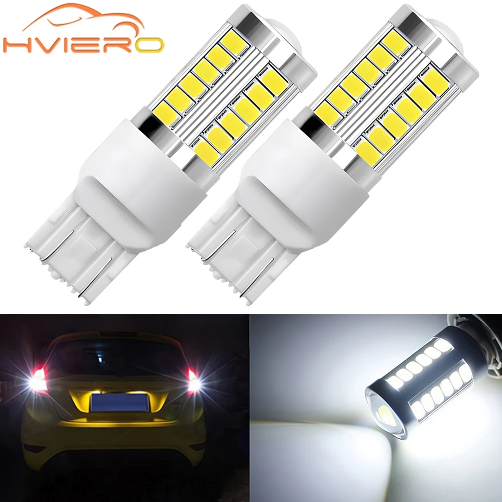 

2pcs 7443 33SMD Universal Car Brake Tail Turn Signal Lamp Auto Rear Reverse Bulb Bright Parking Light DayLight White Waterproof