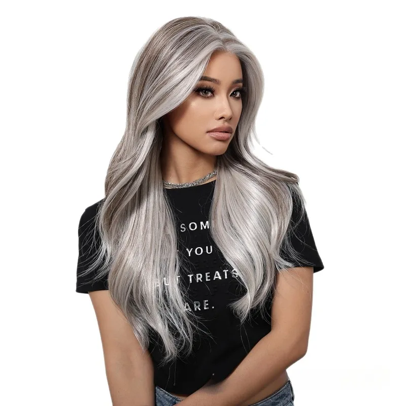 

White Gold Wavy Long Rolled Lace Wig, Natural Hair for Role-playing Parties, Daily Wear