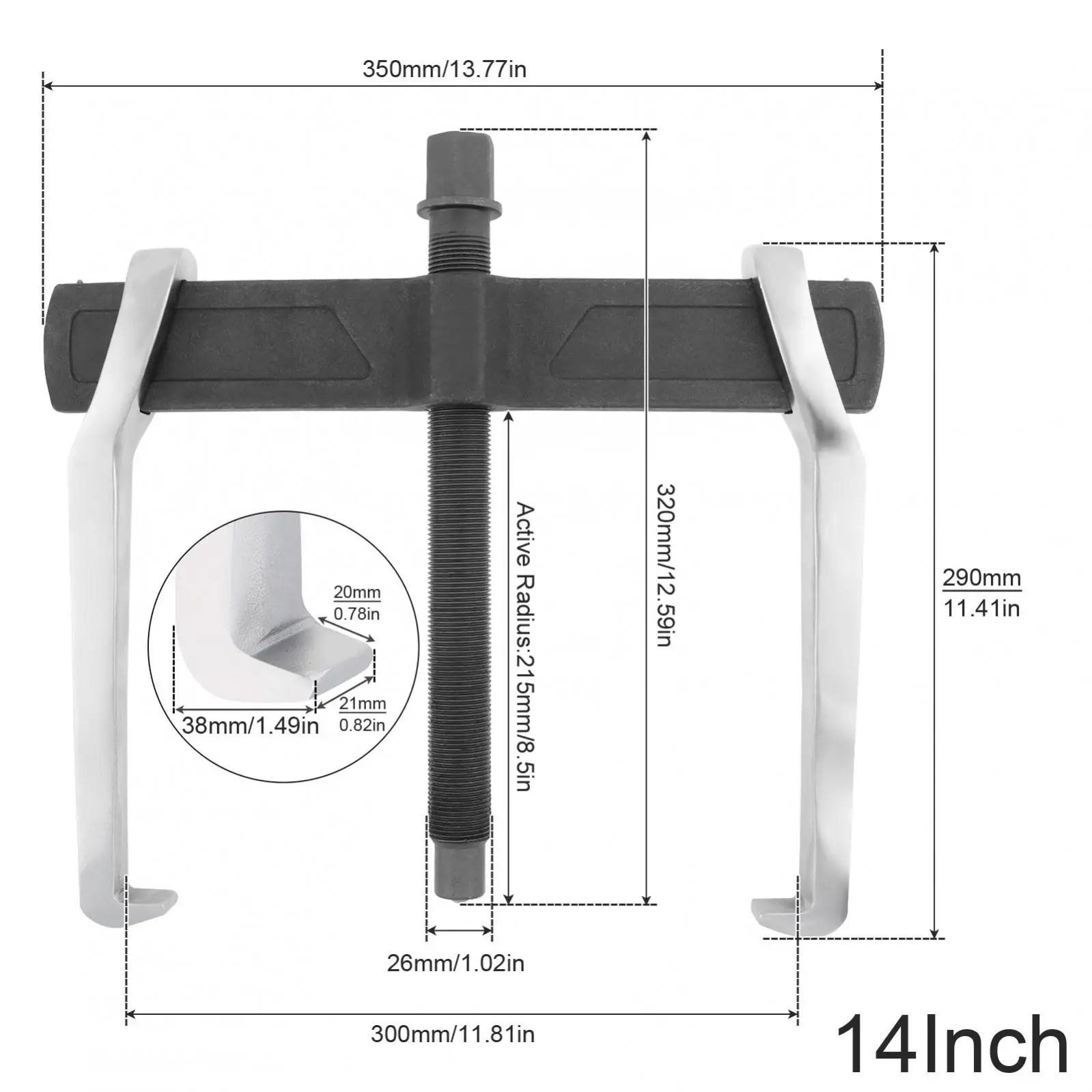 14inch 350mm Separate Lifting Device Strengthen Two Claws Bearing Puller for Auto Car Repair Hand Tools with 2 End Strap