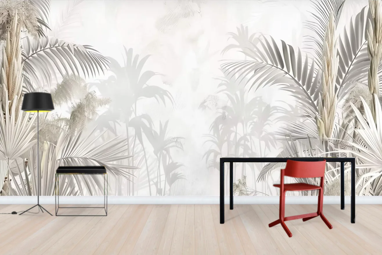 Nordic Black and White Banana Leaf Coconut Tree 3D Wallpaper Customization Fashion Bedroom Background Wall Decoration Painting