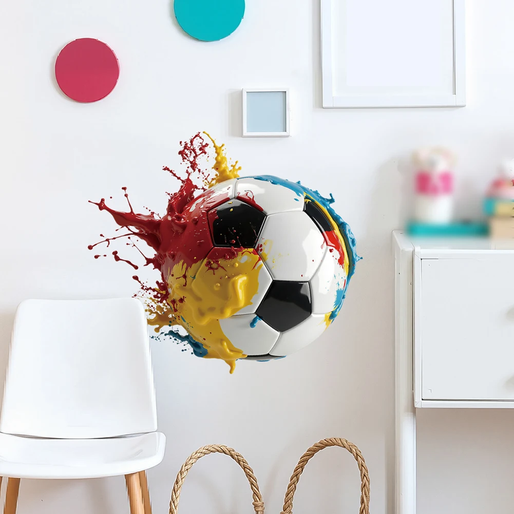 32*25cm 3D Football Wall Sticker Wall Sticker Breakthrough Wall Art 3D Breakthrough Effect Premium Vinyl Material