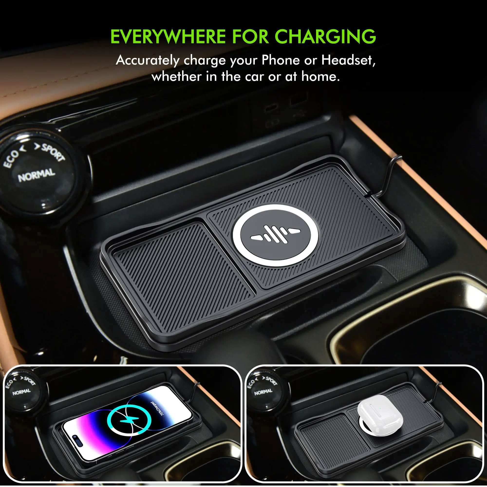 Car Wireless Charger Pad 15W Fast Charging Anti-slip Silicone Charging Mount Wireless Charger Quick Charge Adapter forIPhone A3M