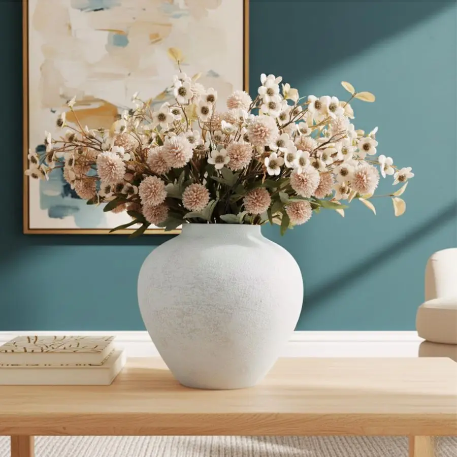 

Шелковые цветочные композиции для домашнего декора, большие цветочные украшения для столов, 22 длинных стебля искусственных хризантем, эвкалипта и диких цветов в букете