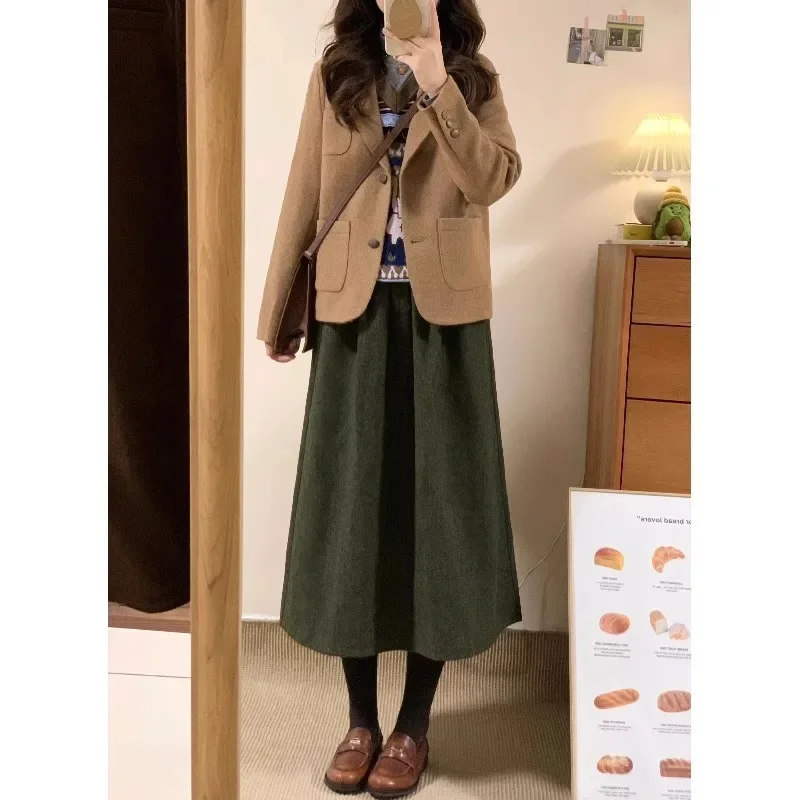 Winter New Vintage High-waisted Slimming A- line Skirt Women's Petite Umbrella Skirt Half Dress Long Dress