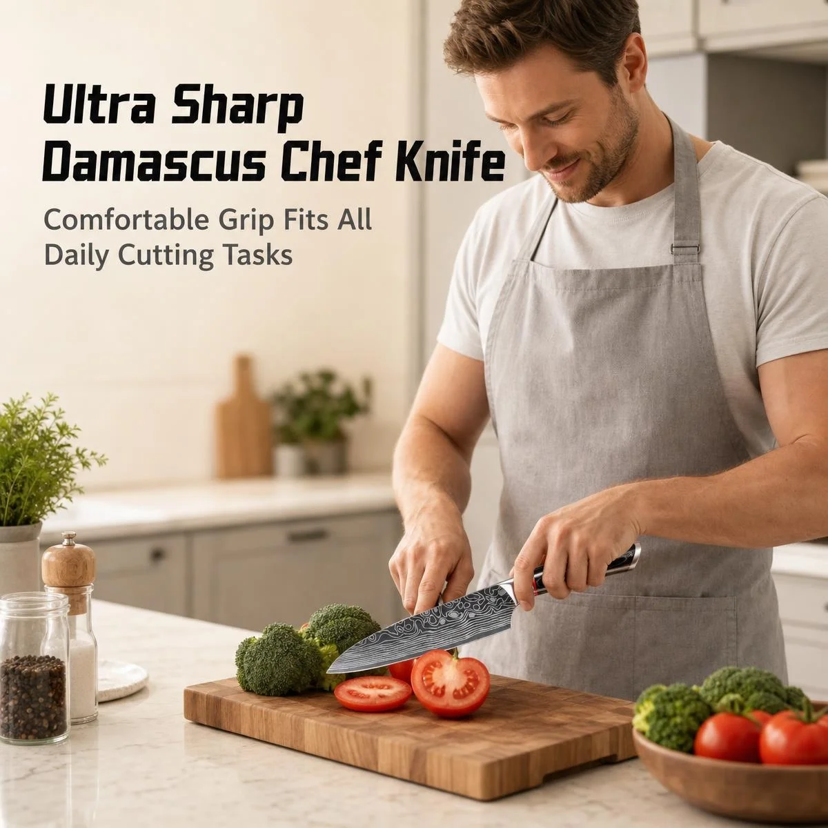 8-inch Damascus chef's knife Japanese kitchen knife made of VG10 steel Sharp chef's knife with wooden handle. Gift box packaging