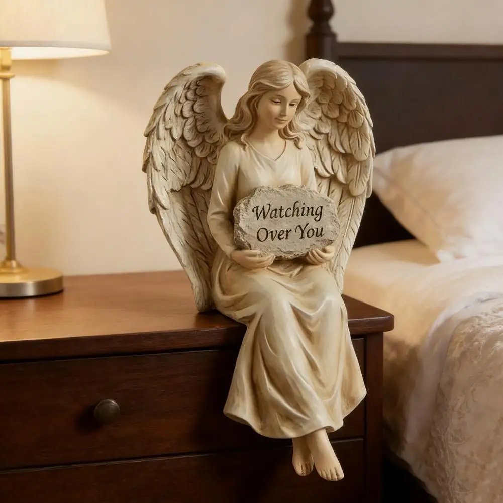 Angel Ornament Angel Figurine Decoration Angel Figurine Shelf Sitter Hand-painted Resin Statue Sitting Sculpture for Home Office
