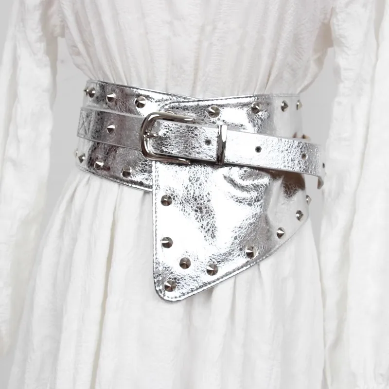 Bohemian Vintage Corset Belt with Rivet Detailing Stretch Waistband Irregular Buckle for Shirts And Dresses