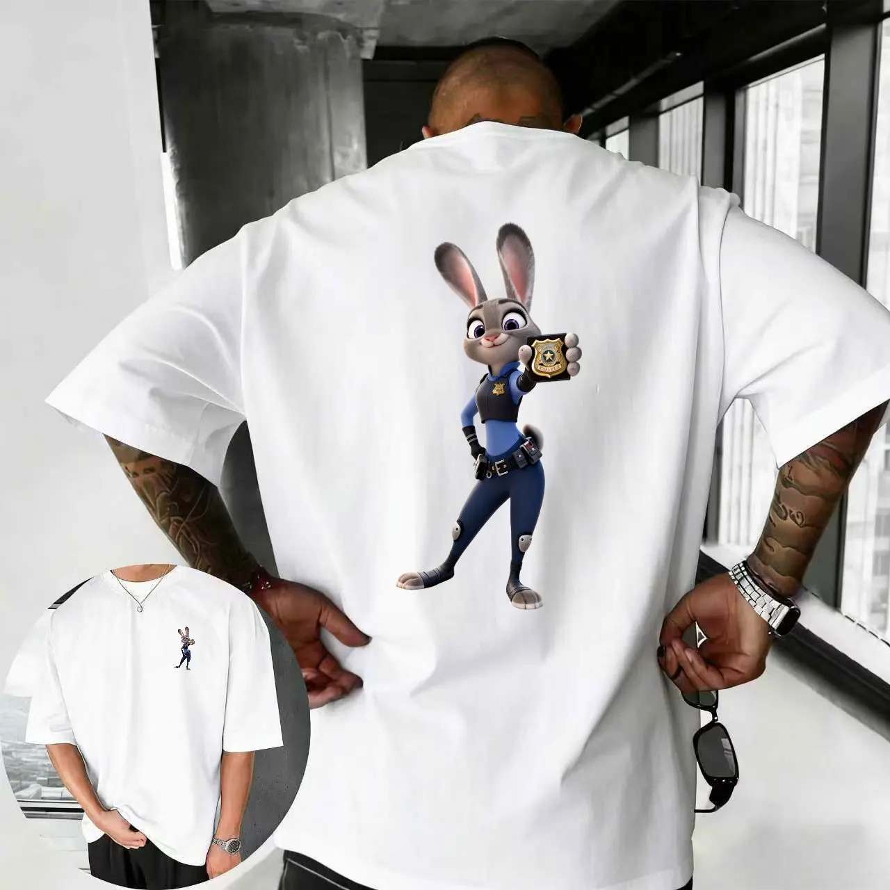 

2026 Summer Disney Zootopia Judy T-shirt Men's Street Fashion 100% Pure Cotton Short-sleeved Casual Loose Breathable Top