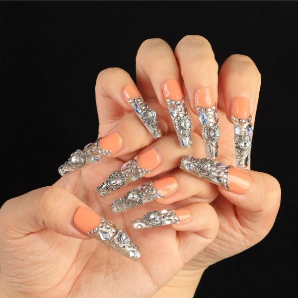 

10 Pieces Of Handmade press on Nails Ballet Style False Nails/Lace Bows/Oversized Love Sparkling Diamonds/Square Diamonds