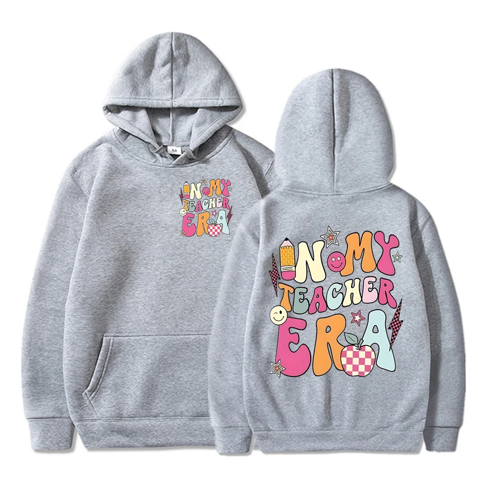 Gift for Teacher Trendy Hoodie in My Teacher Era Graphic Women Fashion Hoodies Teachers Gifts Colorful Cartoon Print Sweatshirt