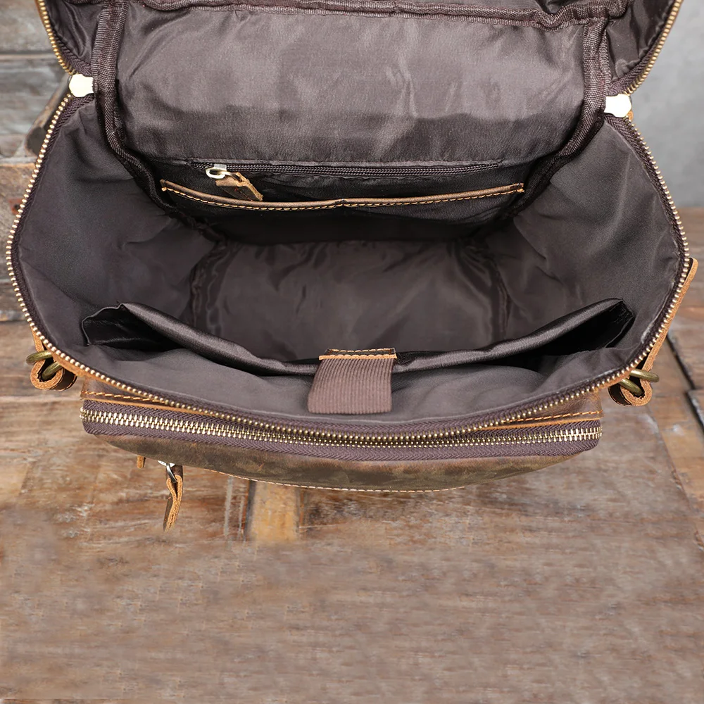 Vintage Echtleder-Rucksack, Laptop-Tasche, Crazy-Horse-Leder-Schultasche, Outdoor-Reise-Weekender-Umhängetasche – Detail 15