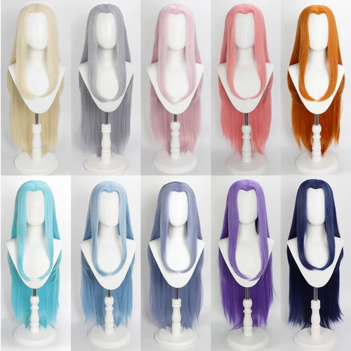Imagen 1 del producto Peluca recta de 90cm de largo sintético resistente al calor para mujer, peluca plateada, disfraz de Carnaval de Halloween, pelucas de pelo para Cosplay