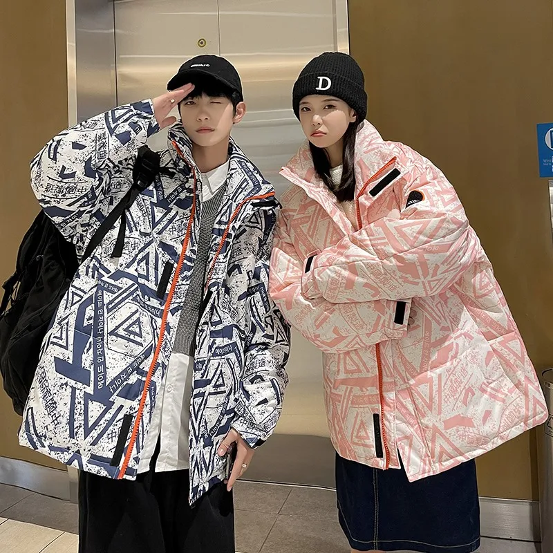 

Couple's Thiened Winter Du down Jaet Men's Faionable Hooded Parka Warm Coating Fabric Pure Color Zipper Closure Casua...